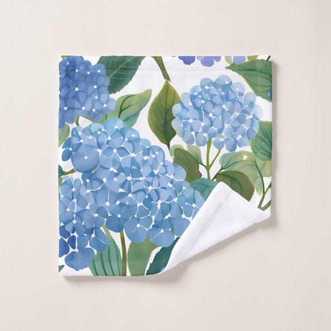 Toalha De Rosto Blue Hydrangeas | Aquarela Floral (Pano de lavar)