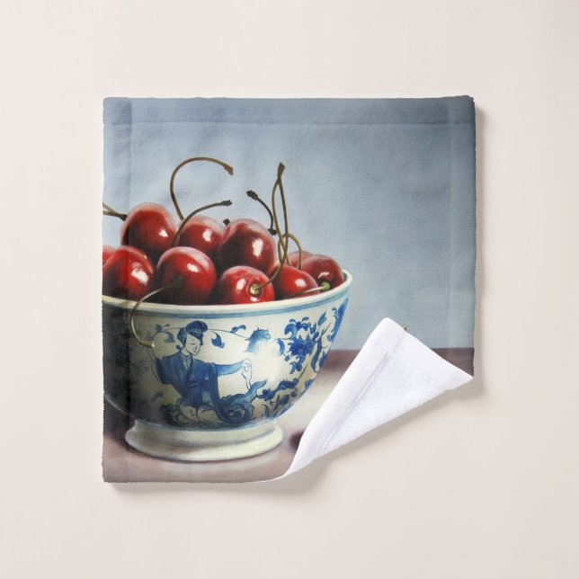 Toalha De Rosto Blue Porcelain & Cherries (Pano de lavar)