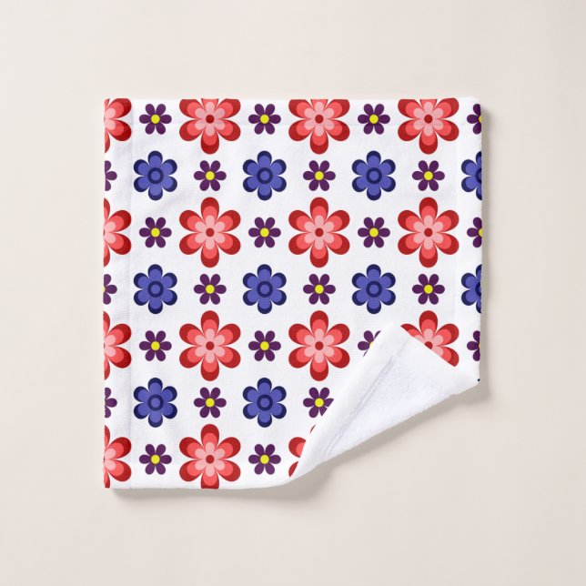 Toalha De Rosto Boho Blue Purple Red Flowers Washcloth (Pano de lavar)