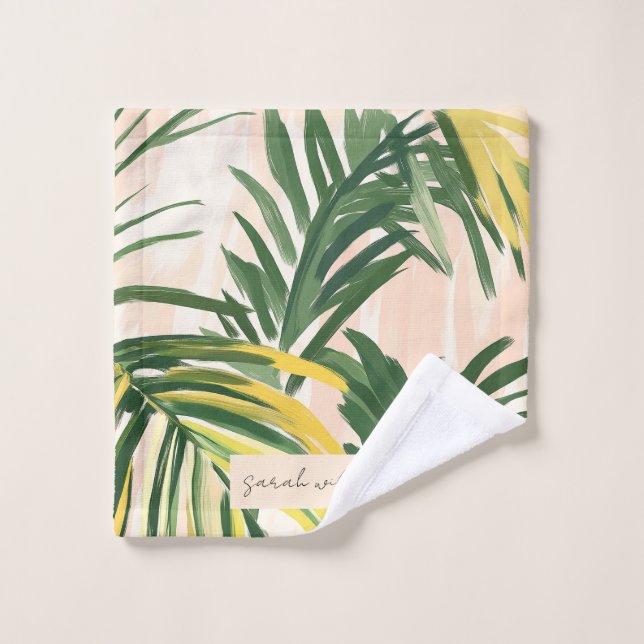 Toalha De Rosto Boho Blush Green Palm Sai da Praia (Pano de lavar)