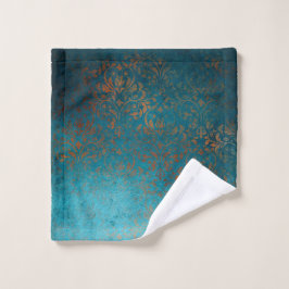 Toalha De Rosto Boho Copper Blue Damask Grunge