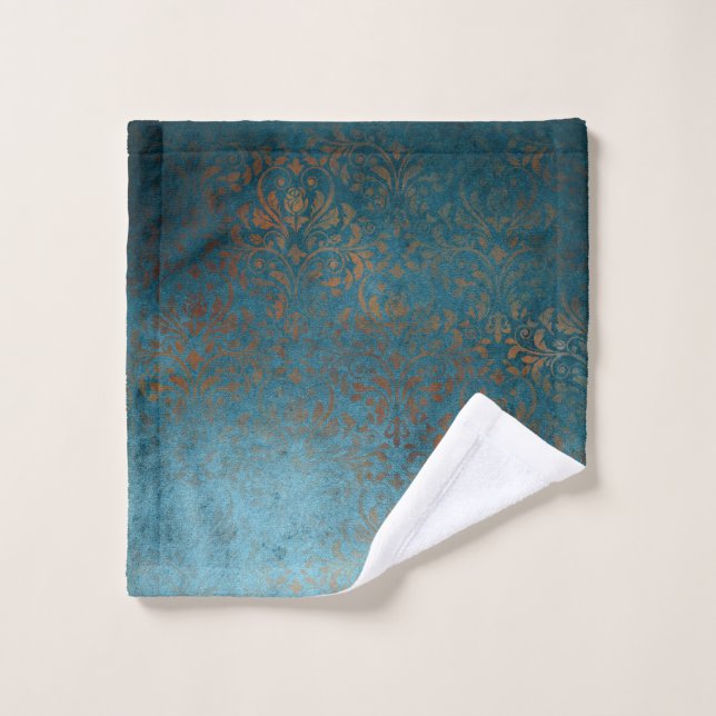 Toalha De Rosto Boho Copper Blue Damask Grunge (Pano de lavar)