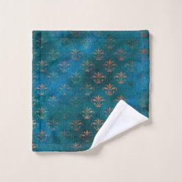 Toalha De Rosto Boho Copper Blue Grunge Heraldic Floral