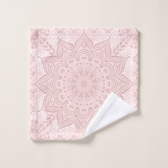 Toalha De Rosto Boho Elegante Monograma Blush Pink Mandala (Pano de lavar)