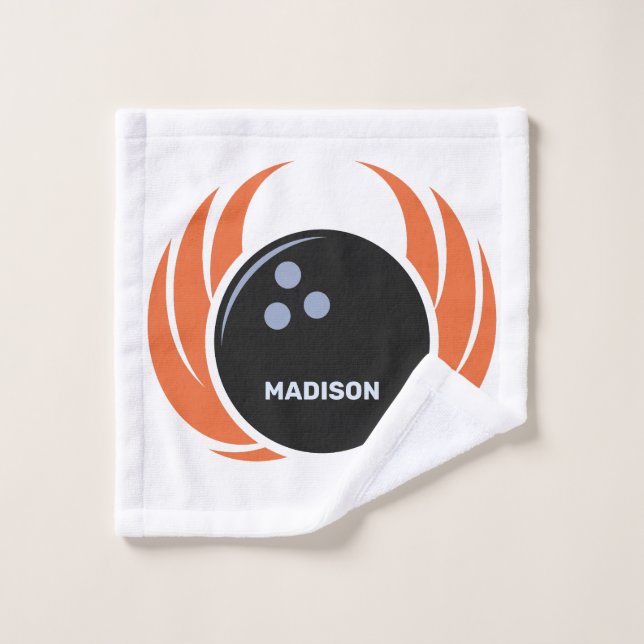 Toalha De Rosto Bola de boliche de nome personalizado com chama (Pano de lavar)