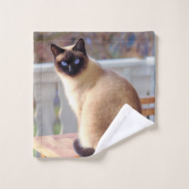 Toalha De Rosto Bonito Gato Siamês com Olhos Azuis