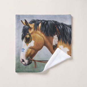 Toalha De Rosto Buckskin Pinto Cavalo de Guerra Nativo Americano