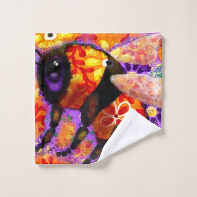 Toalha De Rosto Bumble Bumble Floral Vermelho Amarelo Roxo (Pano de lavar)