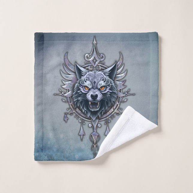 Toalha De Rosto Cabeça mística de lobo. (Pano de lavar)