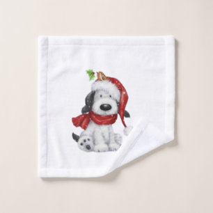 Toalha De Rosto Cachorro de Natal bonito com Papai Noel e Scarf