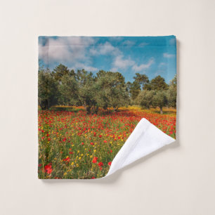 Toalha De Rosto campo com flores e árvores