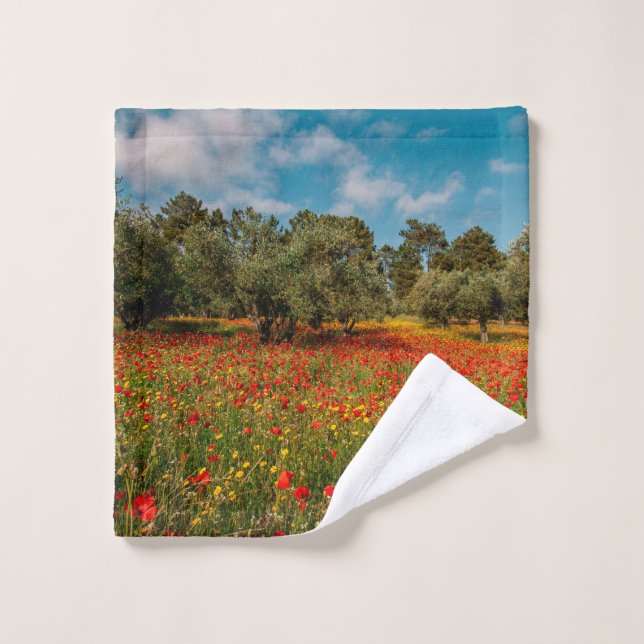 Toalha De Rosto campo com flores e árvores (Pano de lavar)