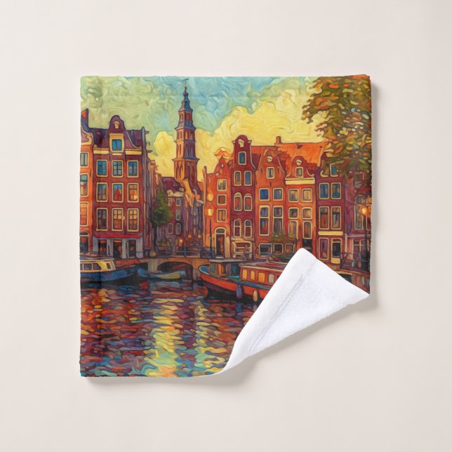 Toalha De Rosto Canal Amsterdã guarda estilo van Gogh (Pano de lavar)