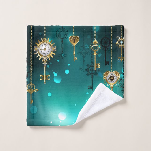 Toalha De Rosto Chaves de Esqueleto Anticas em Fundo Verde (Pano de lavar)