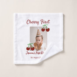 Toalha De Rosto Cherry Primeiro feliz foto de aniversário crianças