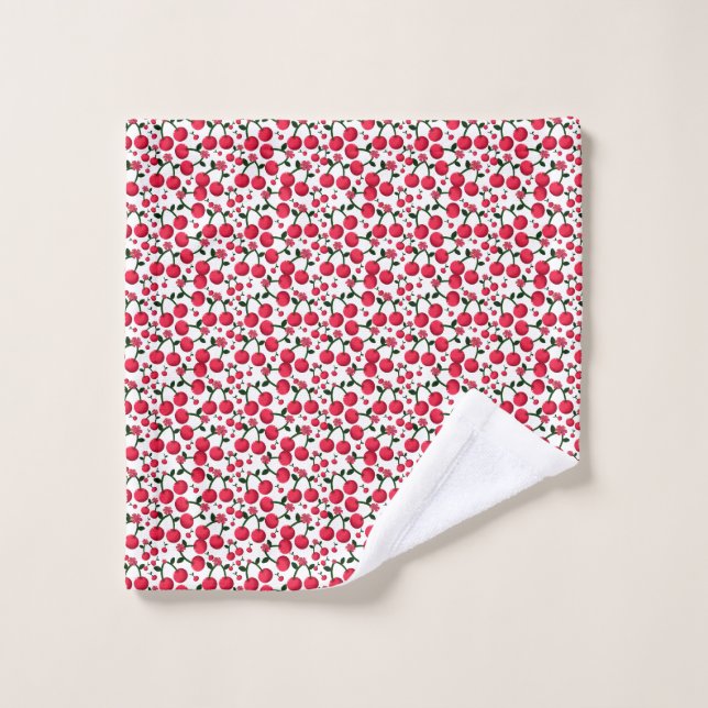 Toalha De Rosto Cherry Seamless Pattern, Red Fruit Pattern, Cute C (Pano de lavar)