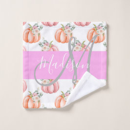 Toalha De Rosto Chic Floral White Pink Pêssego Pumpkin Monograma N