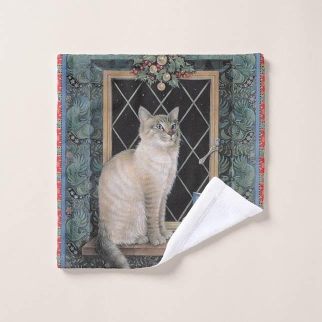 TOALHA DE ROSTO CHRISTMAS CAT FACE FLANNEL (Pano de lavar)