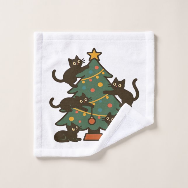 Toalha De Rosto Christmas Cats Around The Tree Holiday Classic (Pano de lavar)