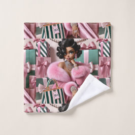 Toalha De Rosto Cinza Rosa E Verde