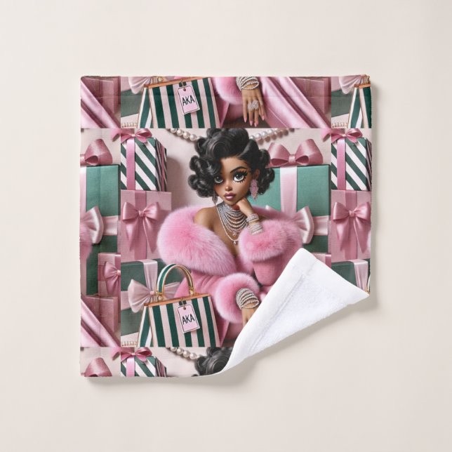 Toalha De Rosto Cinza Rosa E Verde (Pano de lavar)