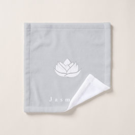 Toalha De Rosto Cinza Simples Personalizada e Flor de Lotus Branco