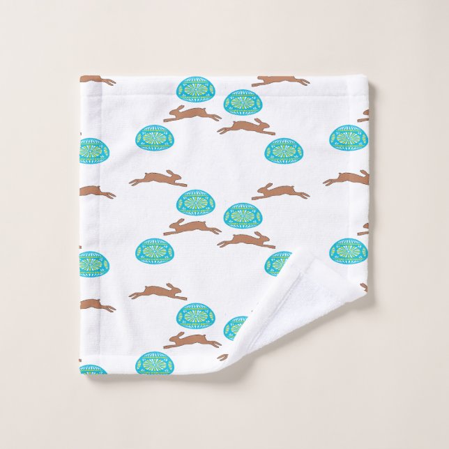 Toalha De Rosto coelho da Páscoa e ovos em branco (Pano de lavar)