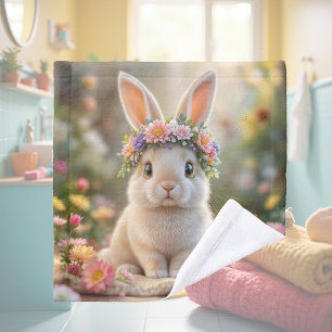 Toalha De Rosto Coelho super fofo com uma coroa de flores na cabeç