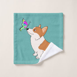 Toalha De Rosto Corgi com borboleta