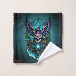 Toalha De Rosto Coruja com elementos mágicos.