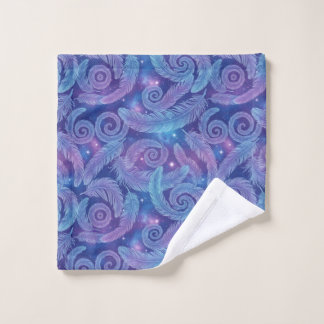 Toalha De Rosto Cosmic Teal-Purple Feather Swirl Pattern
