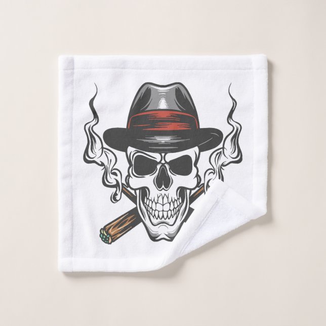 Toalha De Rosto Crânio de gângster com chapéu fedora (Pano de lavar)