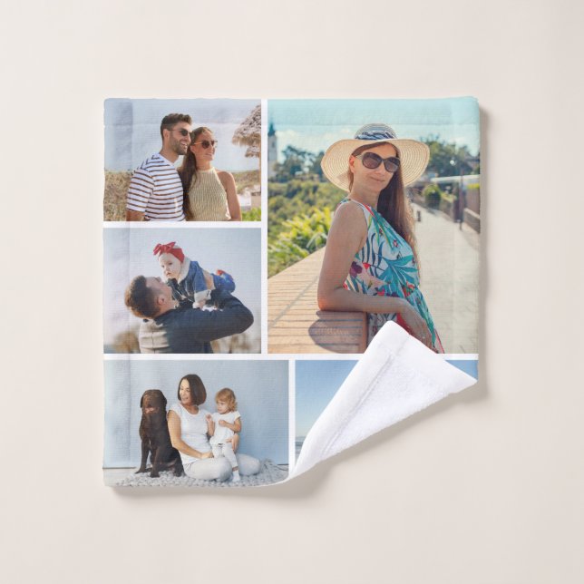 Toalha De Rosto Crie sua própria colagem de fotos (Pano de lavar)