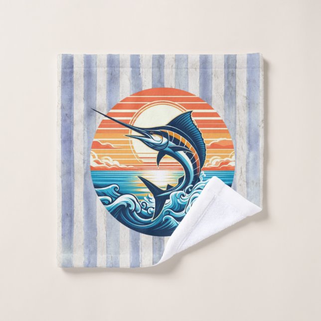 Toalha De Rosto Custom Coastal/nautical/beach marlin sunset (Pano de lavar)