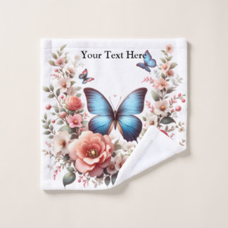 Toalha De Rosto Customizable Blue Butterfly Floral Art-96279