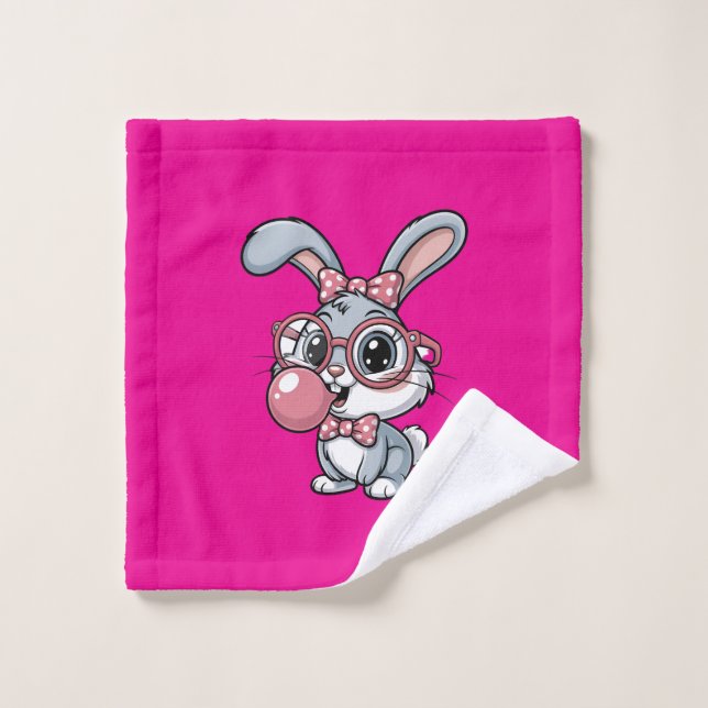 Toalha De Rosto Cute Bunny with Glasses Blowing Bubble Gum (Pano de lavar)