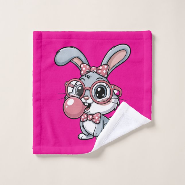 Toalha De Rosto Cute Bunny with Glasses Blowing Bubble Gum (Pano de lavar)