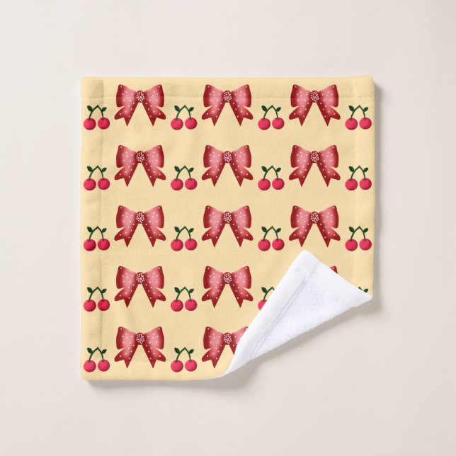 Toalha De Rosto Cute Cherry Bow Seamless Pattern Pink Aesthetic Ka (Pano de lavar)
