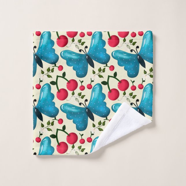 Toalha De Rosto Cute Cherry Butterfly Pattern, Glossy Kawaii Fruit (Pano de lavar)