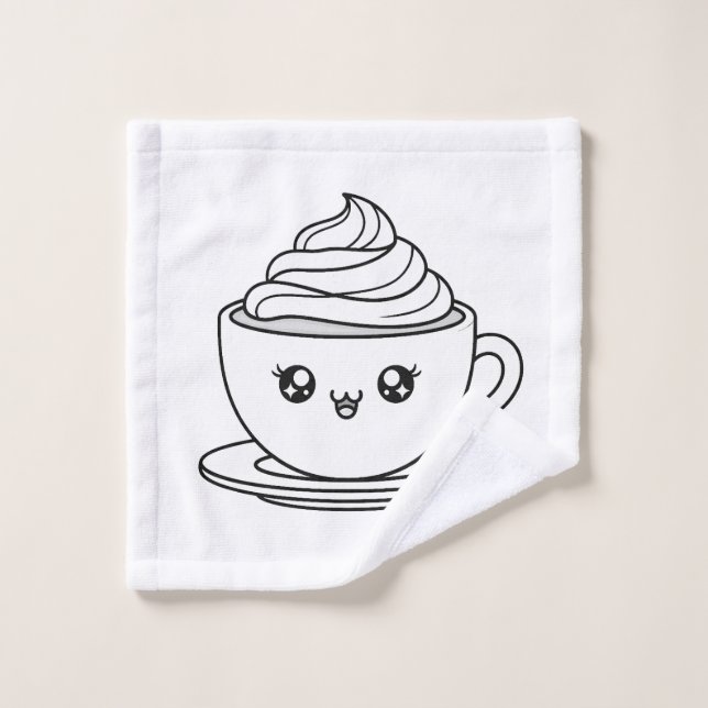 Toalha De Rosto Cute Kawaii Coffee Cup Illustration (Pano de lavar)