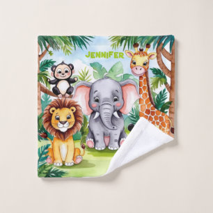 Toalha De Rosto Cute Kids Safari Selva Animal Personalizado Nome