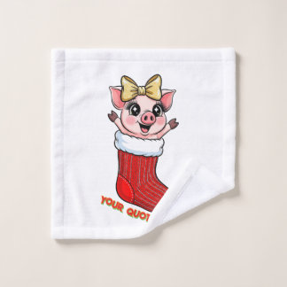 Toalha De Rosto Cute Pig in Christmas Stocking