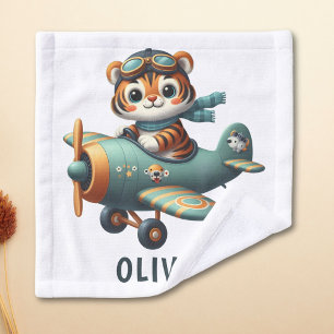 Toalha De Rosto Cute Tiger Kid Voando um Avião Personalizado
