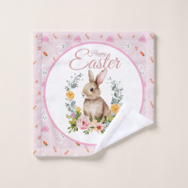 Toalha De Rosto Cute Watercolor Bunny Floral Wreath Easter