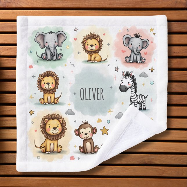 Toalha De Rosto Cute Watercolor Safari Animal Doodes (Criador carregado)