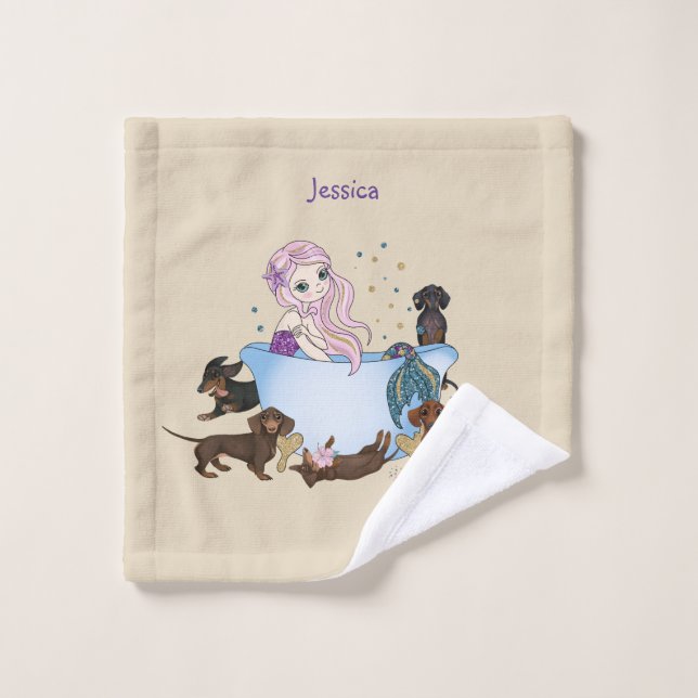 Toalha De Rosto Dachshund Mermaid Wash Cloth (Pano de lavar)