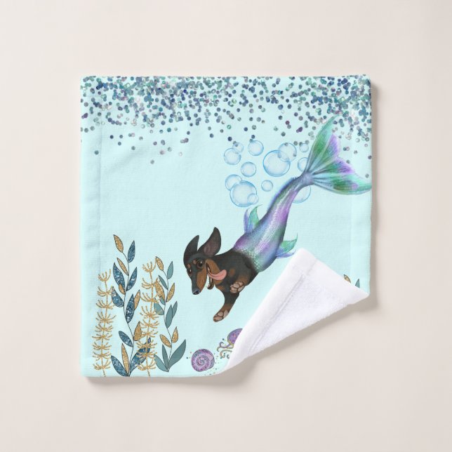 Toalha De Rosto Dachshund Mermaid Wash Cloth (Pano de lavar)