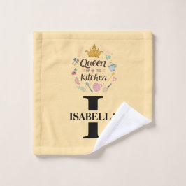 Toalha De Rosto Design de Monograma com Nome da Rainha da Cozinha