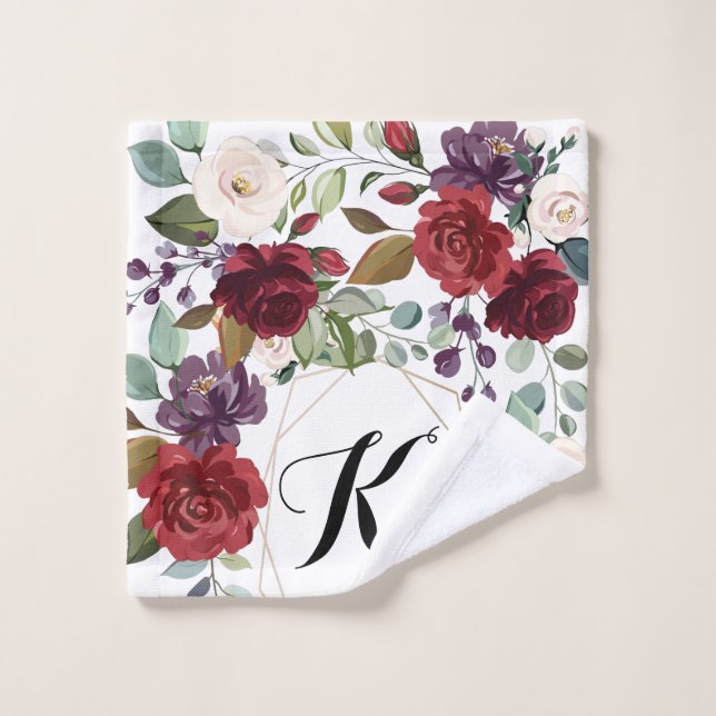 Toalha De Rosto Dourada Geométrica de  Rosas Brancas de Lash Perso (Pano de lavar)