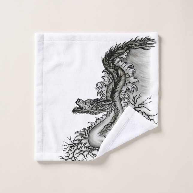 Toalha De Rosto Dragão chinês, Design preto e branco em tatuostilo (Pano de lavar)